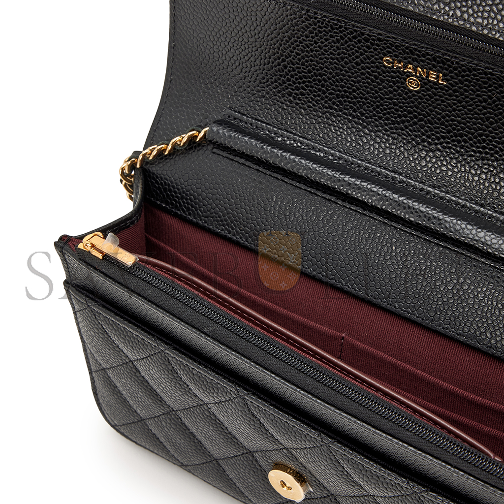 Ch*el quilted caviar wallet on chain woc black gold hardware a33814 (19.2*12.3*3cm)